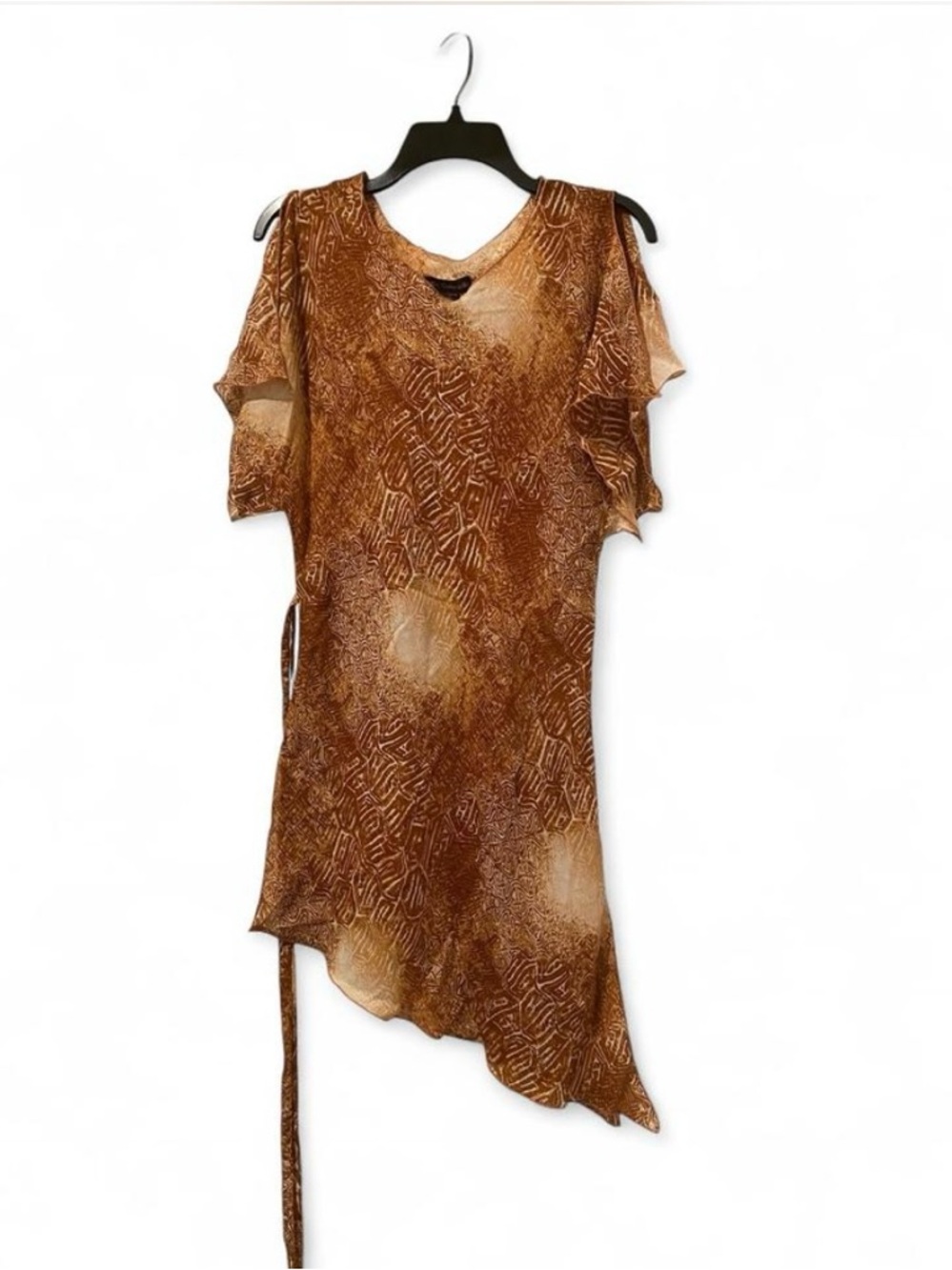 Mlle Gabrielle Brown Textured Asymmetrical Cold-Shoulder Dress